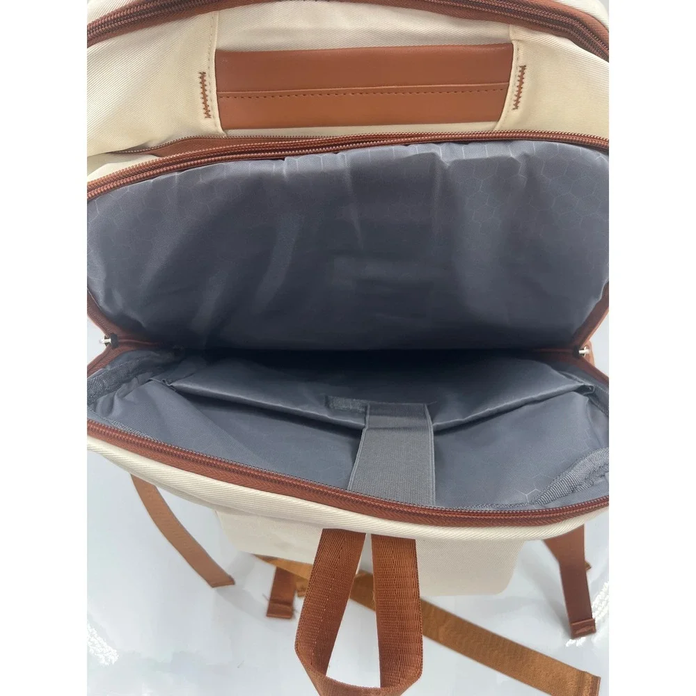 Unbranded Cream Brown Expandable Laptop Travel Backpack USB Port 17in